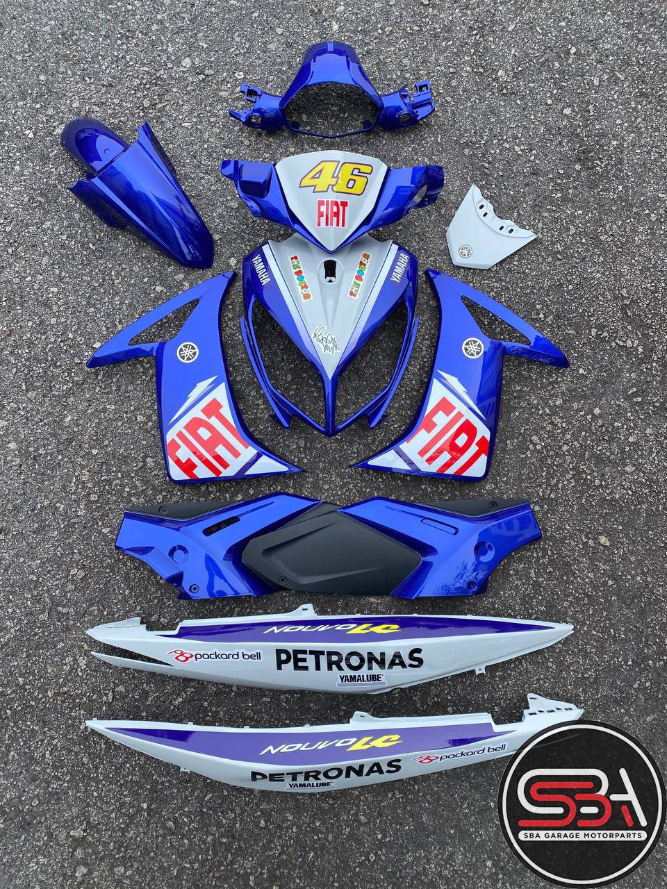 COVERSET NOUVO LC SCOOTER YAMAHA FIAT 46 PETRONAS TERMASUK STICKER SIAP TANAM OEM
