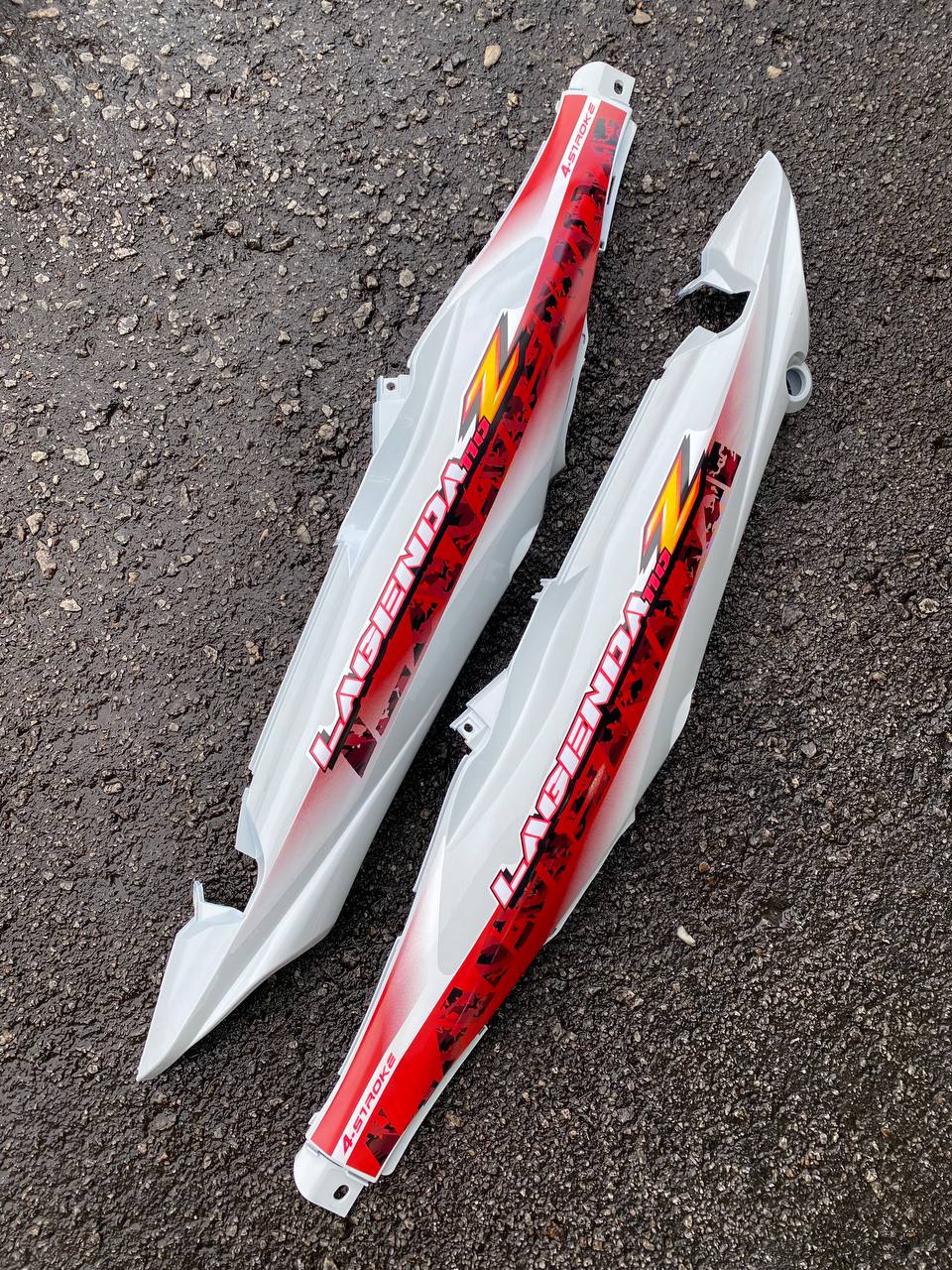 COVERSET YAMAHA LAGENDA SRL 110Z VRC WHITE MERAH MADE IN MALAYSIA SIAP TAMPAL STICKER M SEKI VERSION
