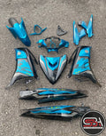 COVERSET YAMAHA SIAP TANAM LC135 LC V6 V7 METALIC CYAN GLOSSY KILAT DOCTOR EDITION TERMASUK EMBLEM,COVER ENGINE,HEAD CAP