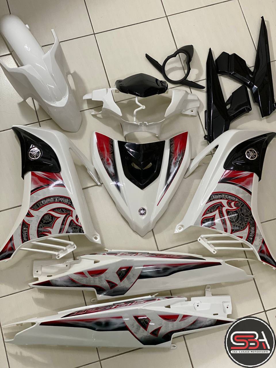 COVERSET YAMAHA LC LC135 V6 V7 PEARL WHITE FULL STRIPE RED MERAH BATIK SMOKE BODYSET SIAP TAMPAL VELOZI WITH COVER METER