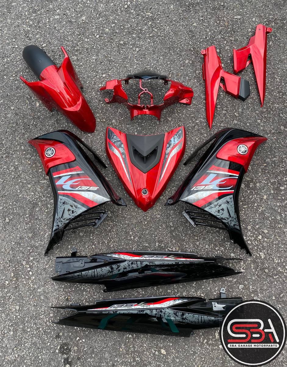 COVERSET LC135 V6 GREY COMET BLAZING RED MERAH BIRU THUNDER BLUE ORIGINAL HONG LEONG YAMAHA HLY STRIPE MORITAKA