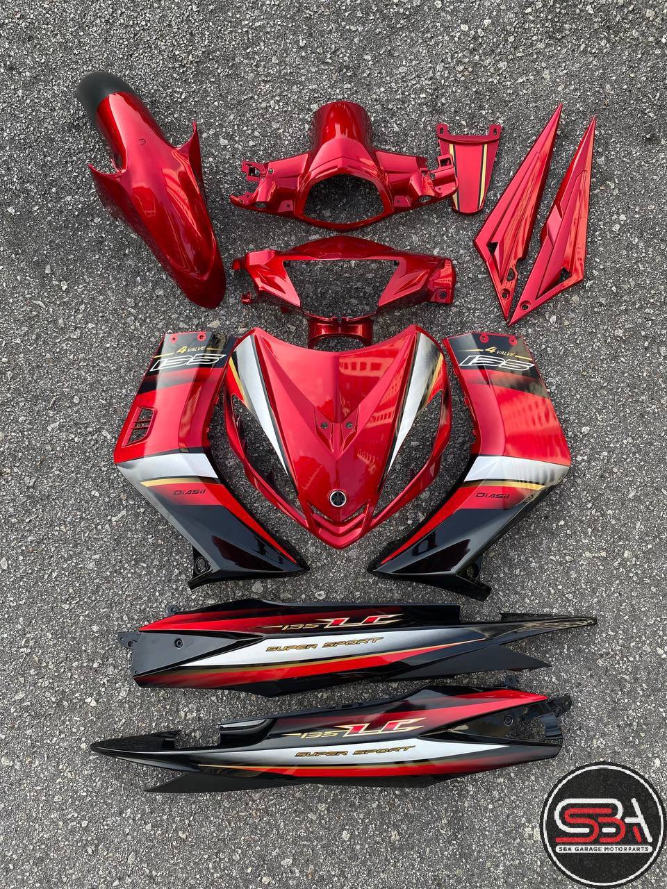 COVERSET BODYSET LC LC135 V1 MERAH MAROON DRMK GOLD ORIGINAL 100% HONG LEONG YAMAHA HLY / M MATE STRIPE SIAP TAMPAL