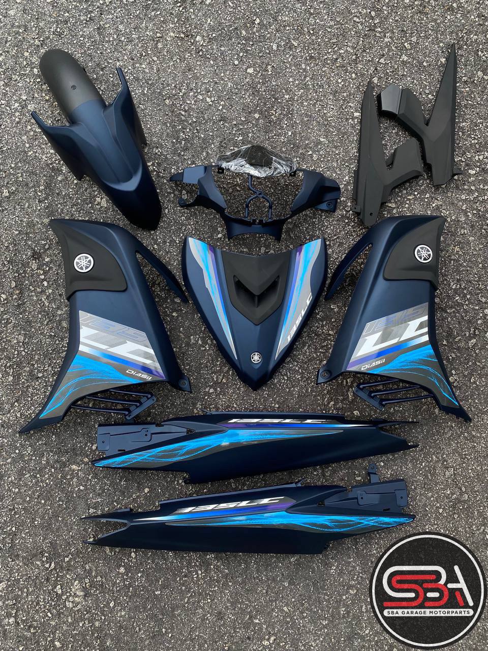 COVERSET BODYSET HLY LC135 V6 SPECIAL EDITION BIRU / MERAH SE COLOUR - ORIGINAL HONG LEONG YAMAHA - STRIPE SIAP TAMPAL