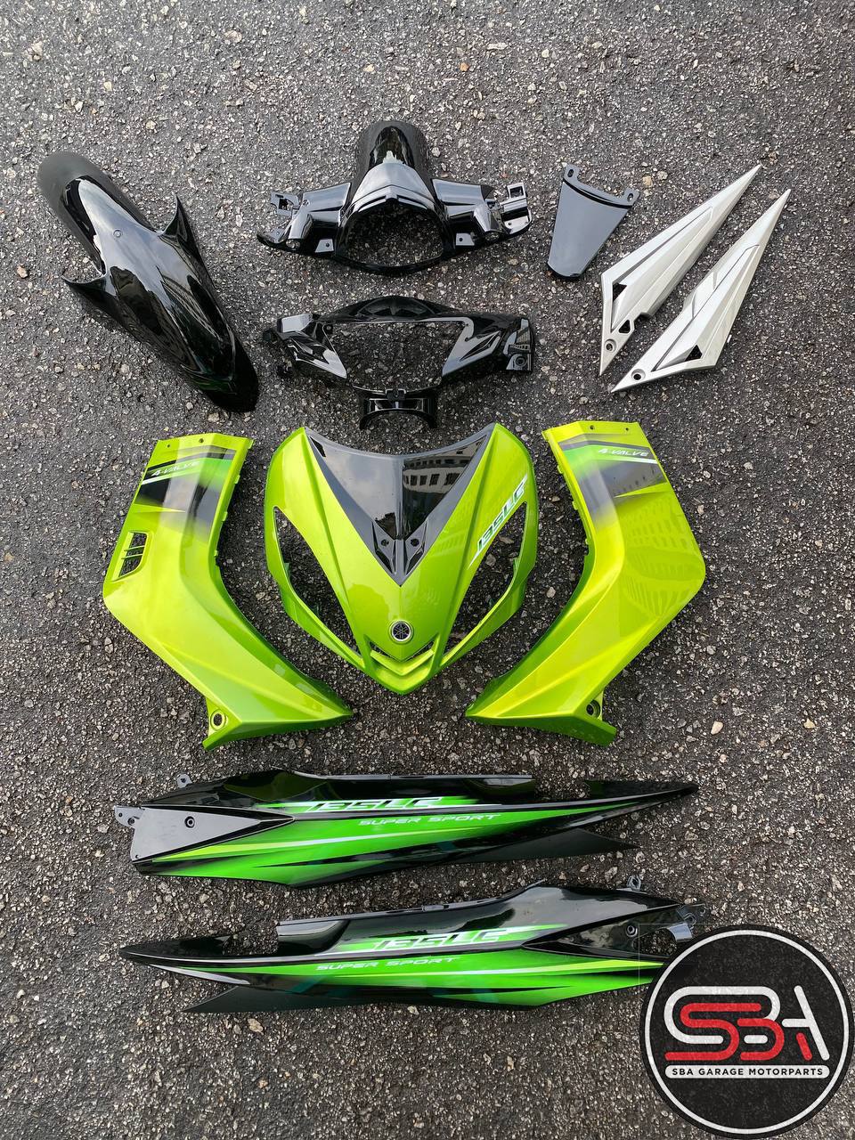 COVERSET BODYSET YAMAHA LC LC135 V1 HIJAU ORIGINAL 100% HONG LEONG YAMAHA HLY STRIPE SIAP TAMPAL  VELOZI