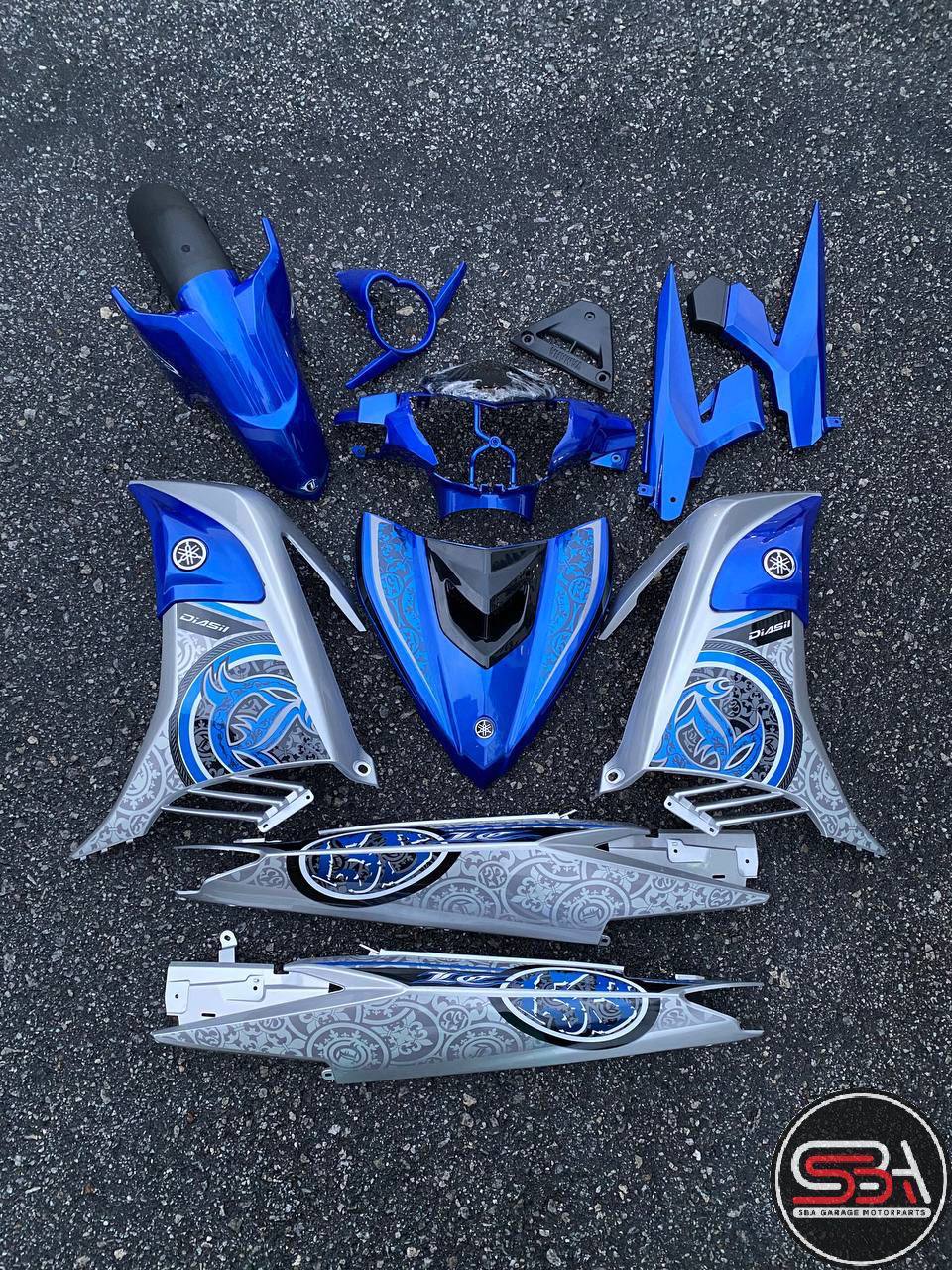 COVERSET BODYSET YAMAHA LC LC135 V2 V6 V7 DR BIRU SILVER VPBC5 S3 BATIK BIRU STRIPE TANAM CODE 031 DOCTOR VELOZI EDITION