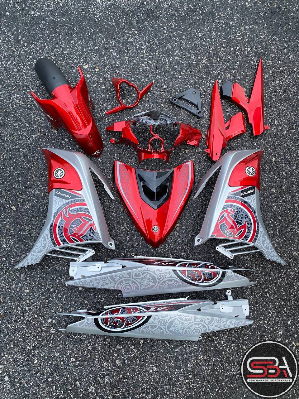 COVERSET BODYSET YAMAHA LC LC135 V2 V6 V7 DR MERAH SILVER RM7 S3 BATIK MERAH RED STRIPE TANAM CODE 032 DOCTOR / VELOZI