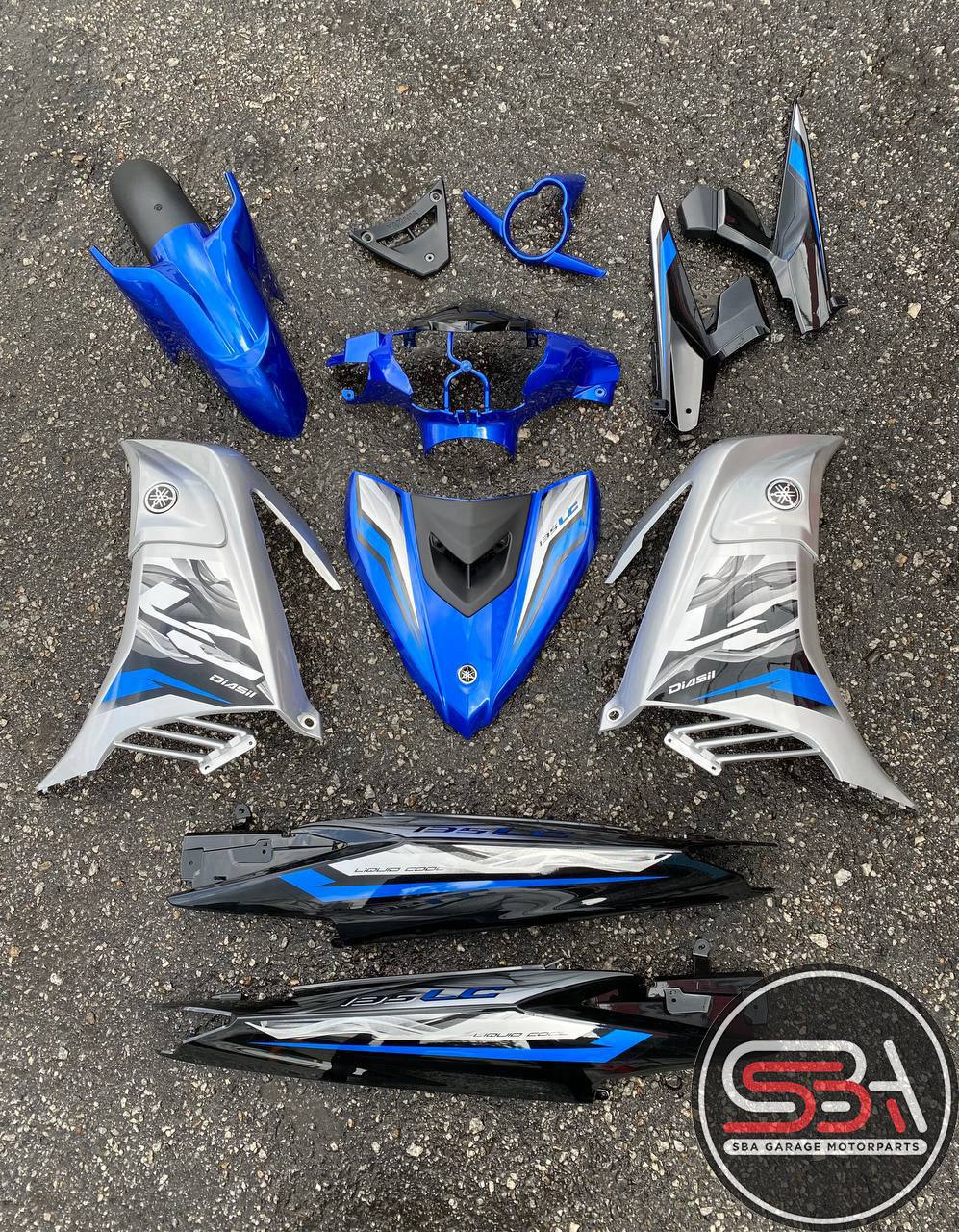 COVERSET YAMAHA SIAP TANAM LC135 LC V6 V7 BIRU SILVER GLOSSY KILAT DOCTOR EDITION TERMASUK EMBLEM,COVER ENGINE,HEAD CAP
