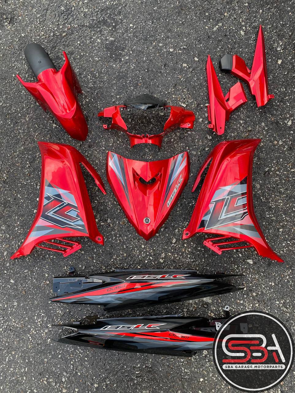 COVERSET BODYSET YAMAHA HLY LC V4 V5 MERAH RED BLACK SIAP TAMPAL – ORIGINAL GENUINE YAMAHA FREE EMBLEM TIMBUL