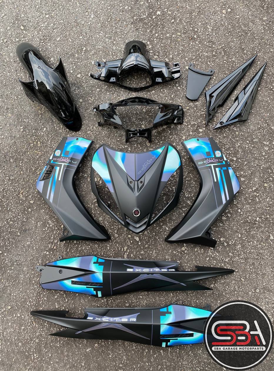 COVERSET BODYSET LC LC135 OEM V1 V2 V3 V4 V5 V6 2020 EXCITER DOXOU FULL BLACK / PINK BLACK STRIPE TANAM