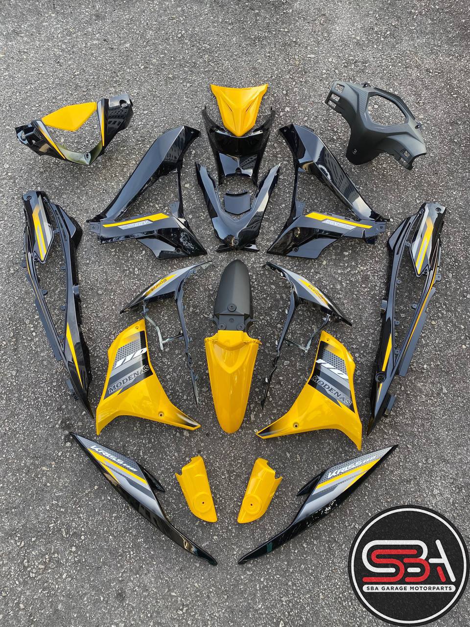 COVERSET BODYSET MODENAS KRISS MR3 DRUM YELLOW BLACK KUNING HITAM SIAP TAMPAL M SEKI SET