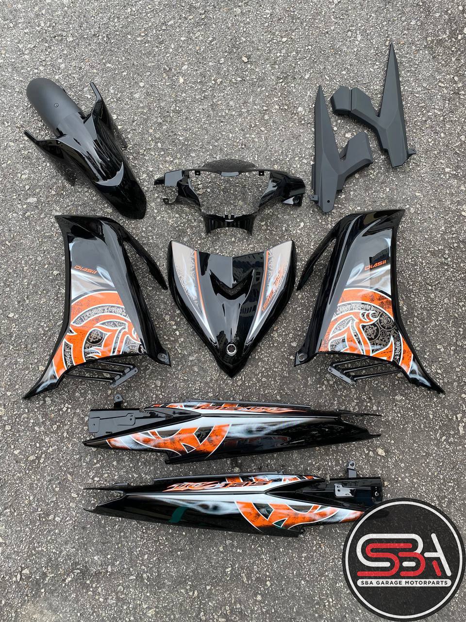 COVERSET ORIGINAL HONG LEONG YAMAHA HLY VELOZI M SEKI LC LC135 V2 V3 V4 V5 V6 V7 ORANGE BATIK STRIPE SIAP TAMPAL