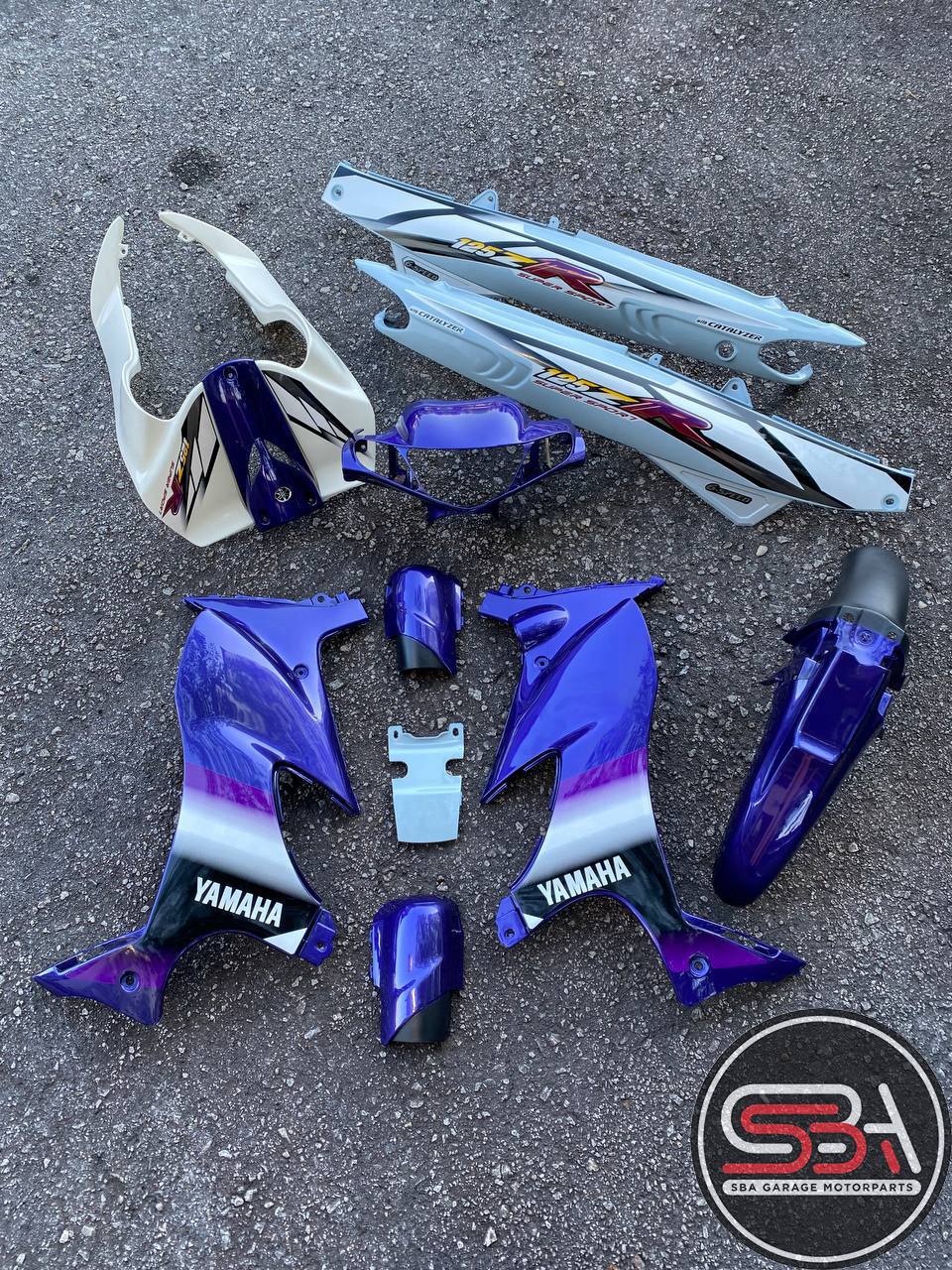 COVERSET ORIGINAL HLY – YAMAHA 125Z PURPLE PETIR STRIPE / STICKER SIAP TAMPAL – HONG LEONG YAMAHA FREE EMBLEM DADA