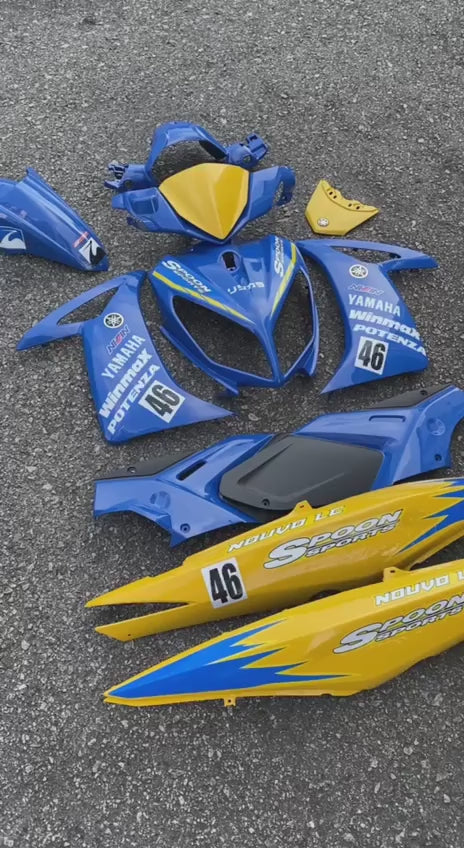 COVERSET NOUVO LC SCOOTER YAMAHA SPOON BIRU KUNING BLUE YELLOW TERMASUK STICKER SIAP TANAM OEM