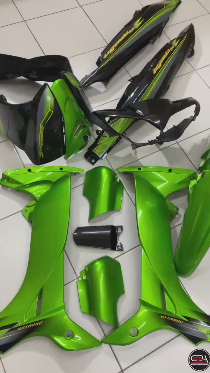 COVERSET YAMAHA LAGENDA SRL 110Z GREEN BLACK HIJAU MADE IN MALAYSIA SIAP TAMPAL STICKER M SEKI VERSION