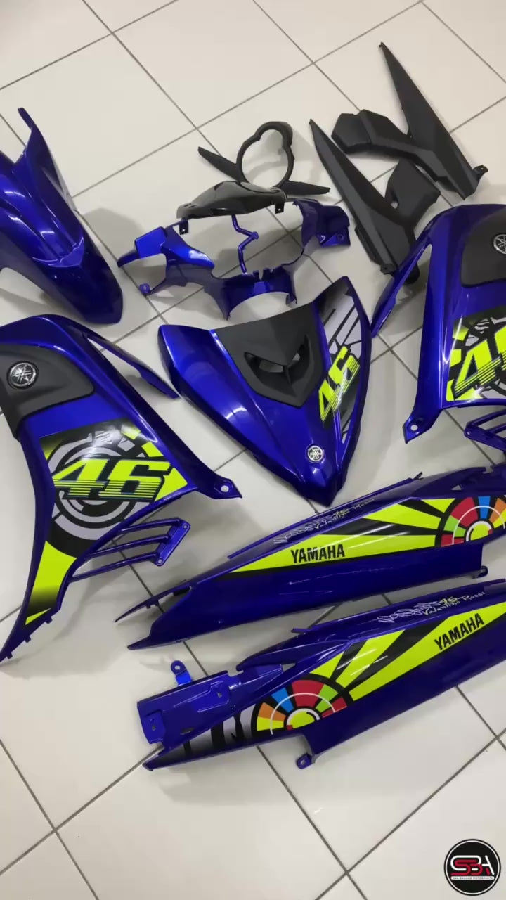YAMAHA LC LC135 V6 V7 VALENTINO ROSSI VR 46 BIRU DPBMC KILAT COVERSET BODYSET SIAP TANAM VELOZI WITH COVER METER