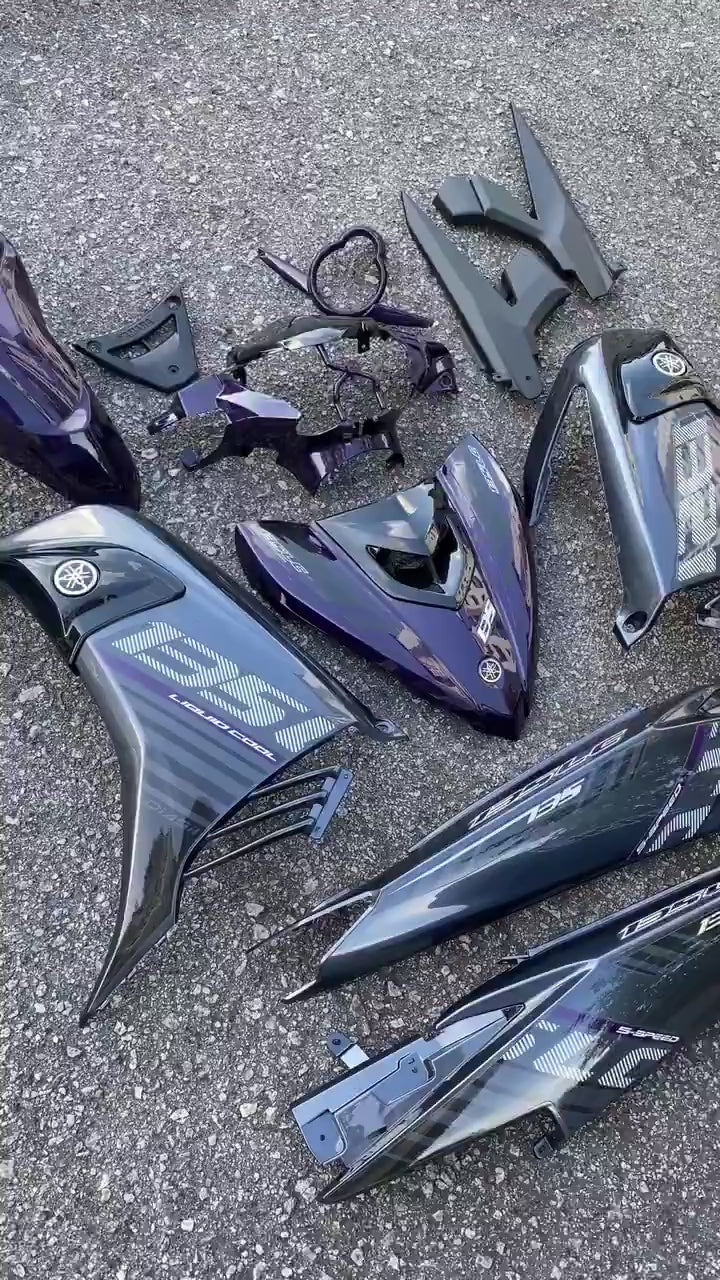 COVERSET BODYSET YAMAHA LC LC135 V6 V7 DR PURPLE GREY UNGU 2015 STRIPE TANAM CODE 034 DOCTOR VELOZI EDITION OEM