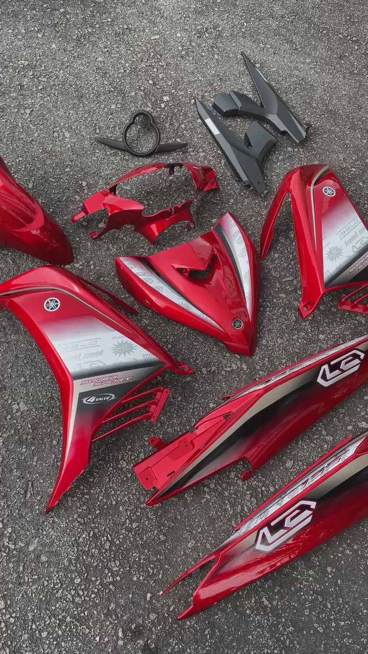 COVERSET HONG LEONG YAMAHA ( HLY ) / M MATE LC LC135 V2 V3 V4 V5 MERAH PURBA RED DESIGN STRIPE SIAP TAMPAL FREE EMBLEM