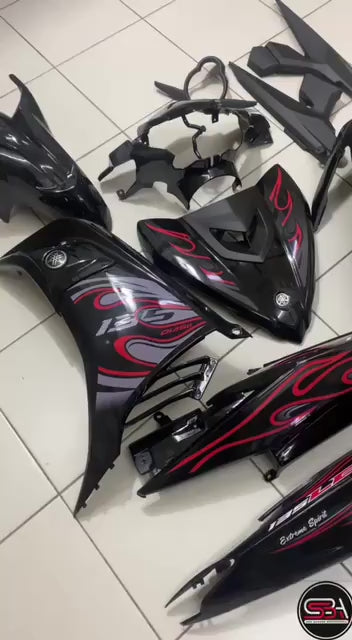 YAMAHA LC LC135 V6 V7 MATELIC BLACK FIRE RED DESIGN COVERSET BODYSET SIAP TANAM VELOZI WITH COVER METER