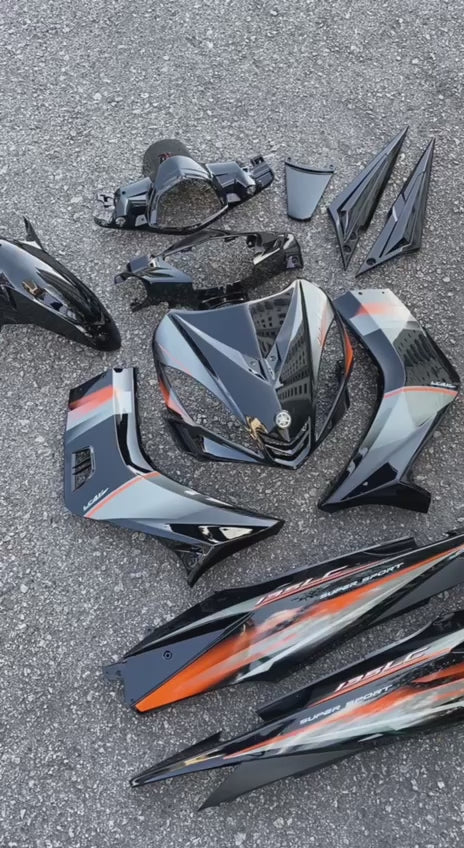 COVERSET BODYSET YAMAHA LC LC135 V1 HITAM OREN ORIGINAL 100% HONG LEONG YAMAHA HLY STRIPE SIAP TAMPAL VELOZI