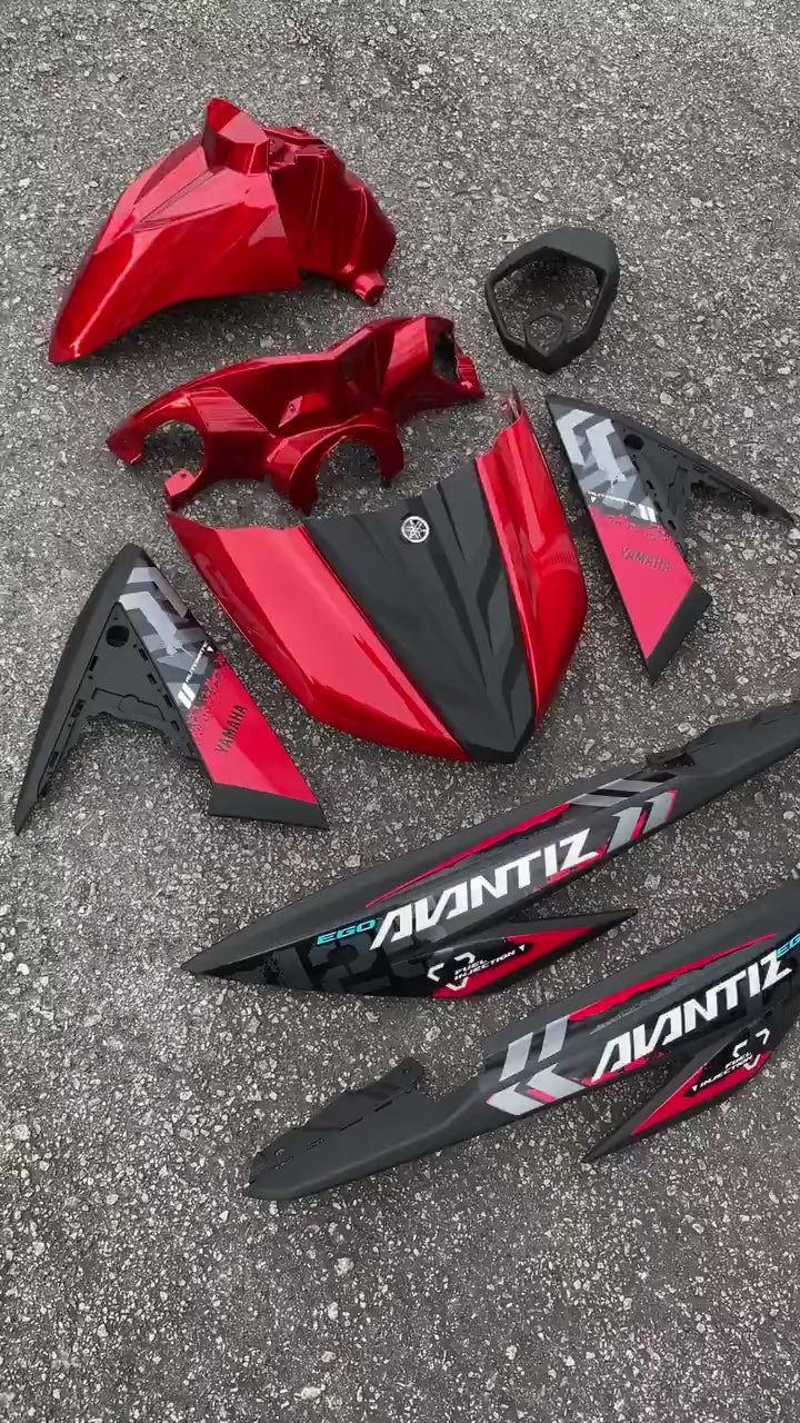 COVERSET BODYSET EGO AVANTIZ YAMAHA STICKER SIAP TAMPAL RM7 MATT BLACK MERAH M SEKI FULLSET NEW