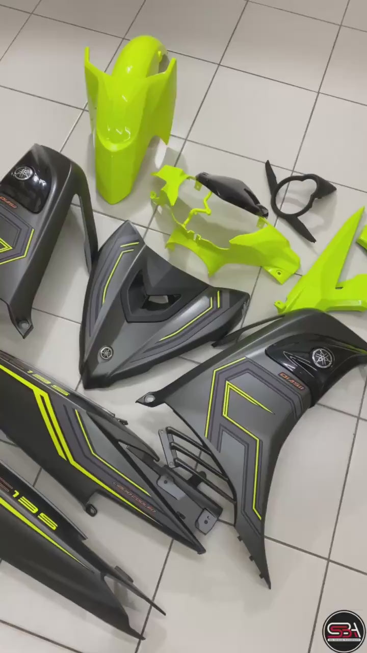 YAMAHA LC LC135 V6 V7 GREY MATT LEMON PATTERN LINE 2022 - COVERSET BODYSET SIAP TANAM VELOZI WITH COVER METER SD16