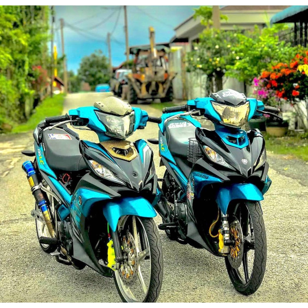 COVERSET YAMAHA SIAP TANAM LC135 LC V6 V7 METALIC CYAN GLOSSY KILAT DOCTOR EDITION TERMASUK EMBLEM,COVER ENGINE,HEAD CAP