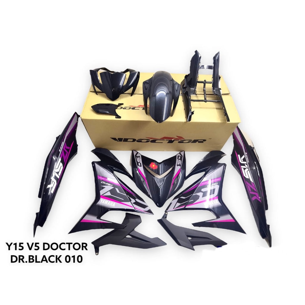 COVERSET BODYSET YAMAHA Y Y15 Y15ZR V1 V2 BLACK 010 VIETNAM EDITION HITAM DOCTOR 010 SIAP TANAM