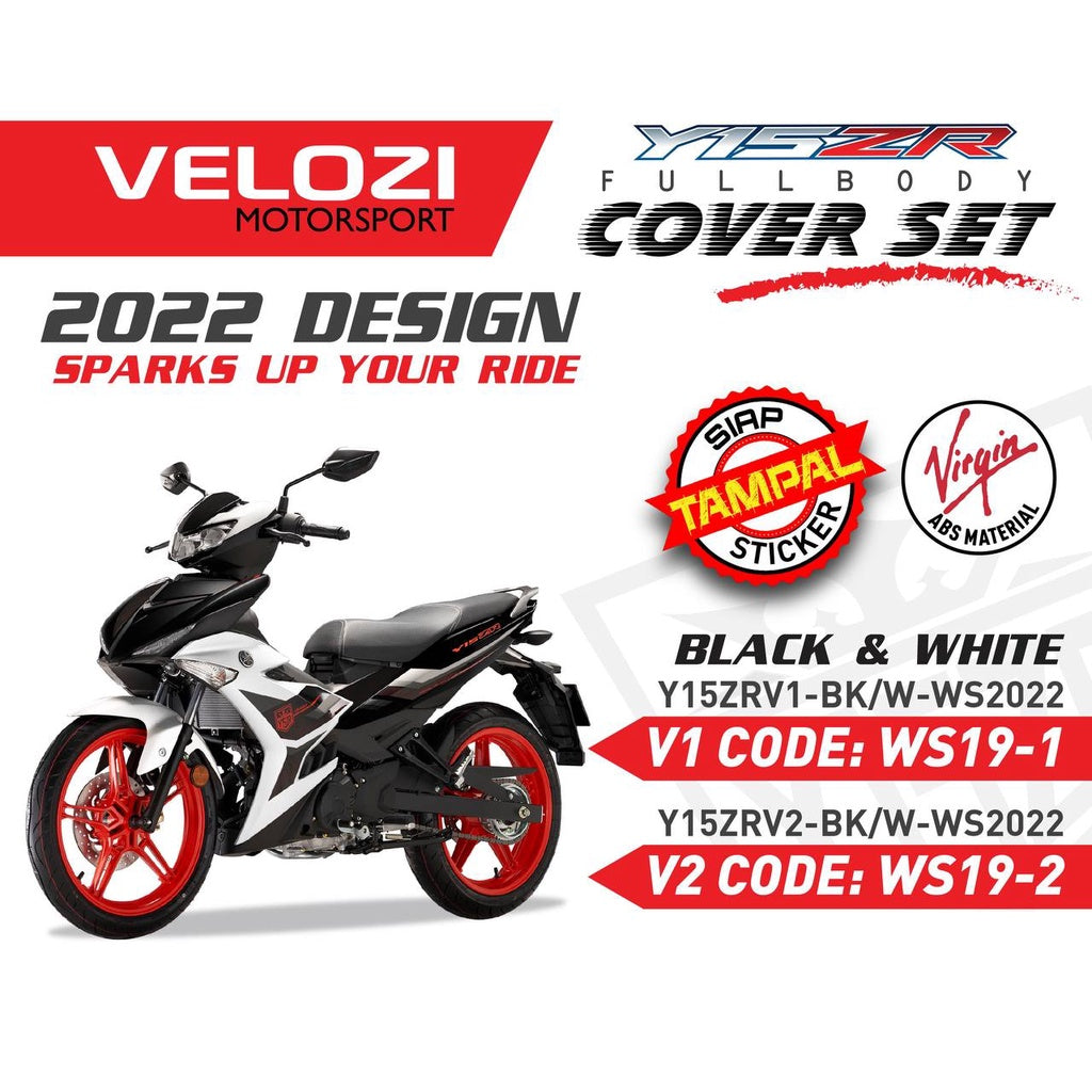 COVERSET YAMAHA Y15ZR Y15 YSUKU V1 V2 BLACK WHITE 2022 WS DESIGN ORIGINAL VELOZI SIAP TAMPAL DARI KILANG BODYSET1