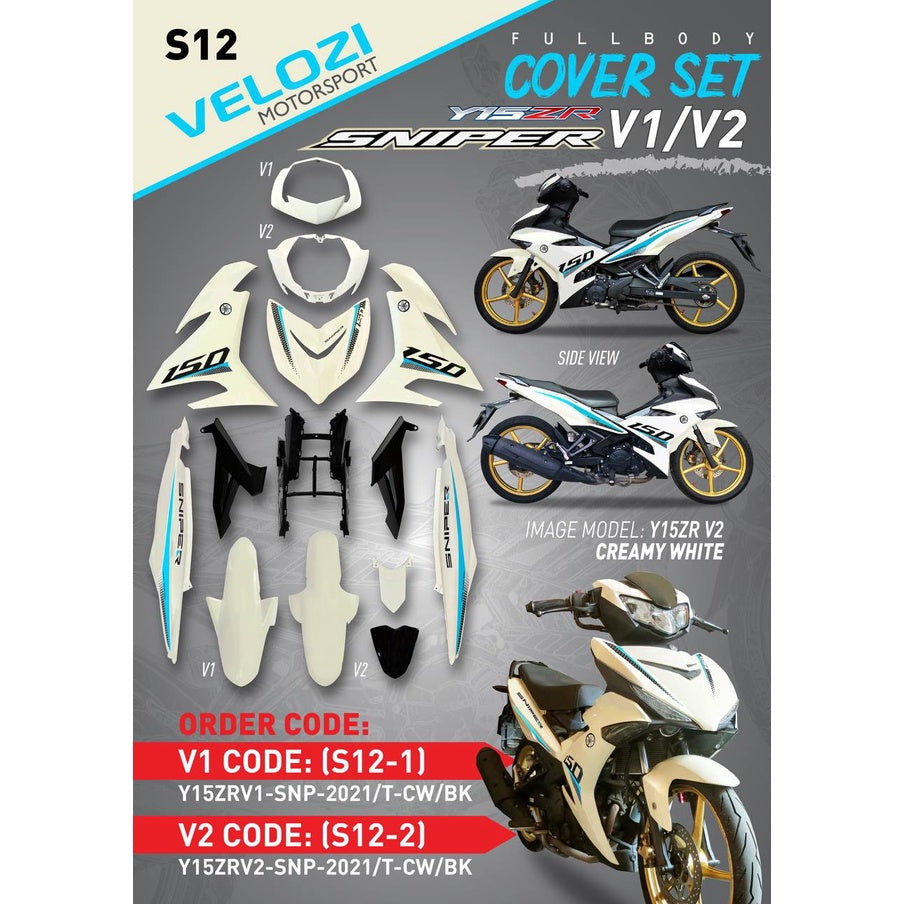 COVERSET Y15ZR V1 V2 SNIPER CREAMY WHITE BLACK 2021 Y15 YSUKU  V2 NEW ORIGINAL VELOZI SIAP TANAM S12
