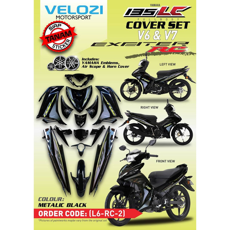 YAMAHA LC LC135 V6 V7 MATELIC BLACK RC HITAM KUNING YELLOW COVERSET BODYSET SIAP TANAM VELOZI DOCTOR WITH COVER METER