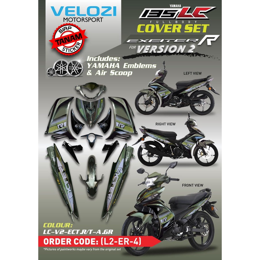 MALIBU COVERSET YAMAHA LC LC135 V2 EXCITER R ARMY GREEN BODYSET SIAP TANAM VELOZI WITH COVER METER EMBLEM