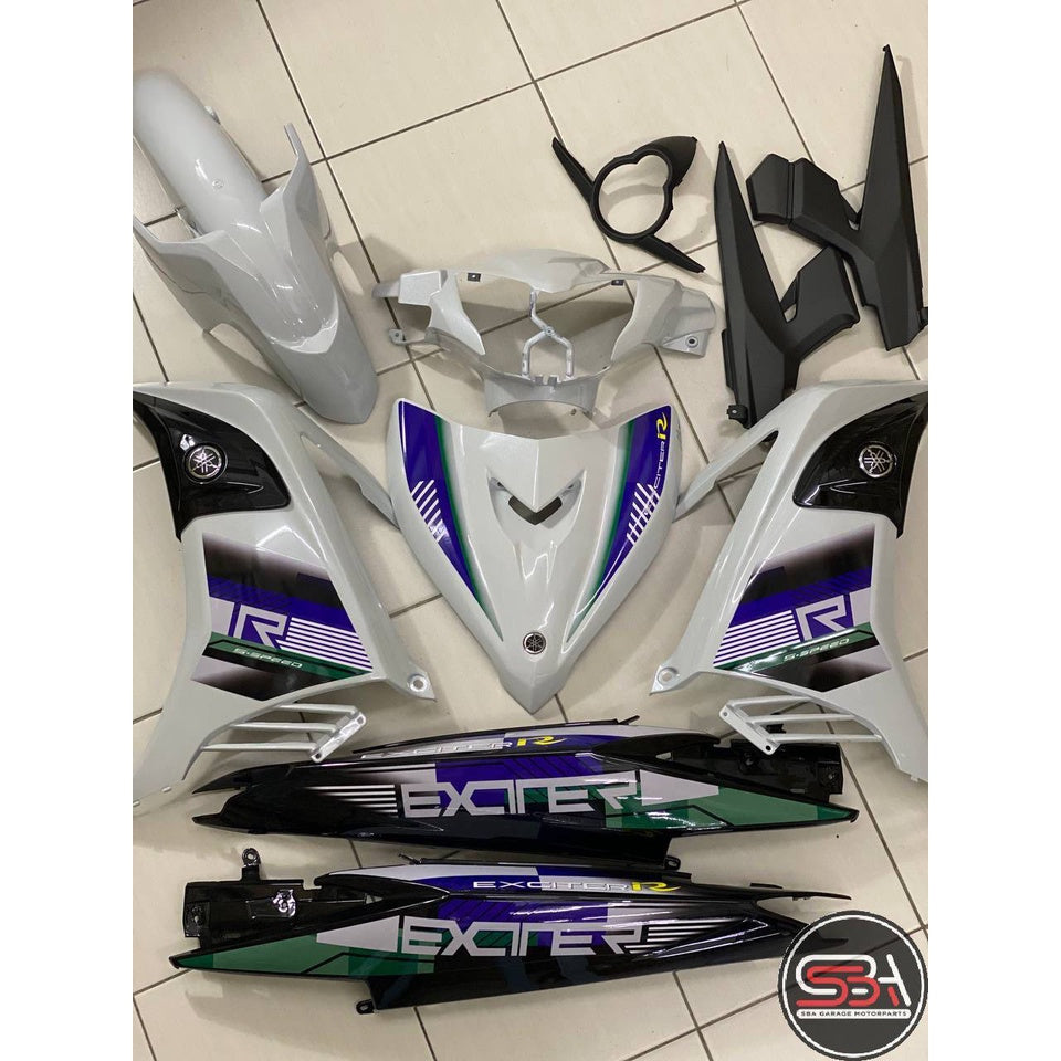 MALIBU COVERSET YAMAHA LC LC135 V2 EXCITER R CRYSTAL WHITE BLACK HITAM PUTIH BODYSET SIAP TANAM VELOZI WITH COVER METER