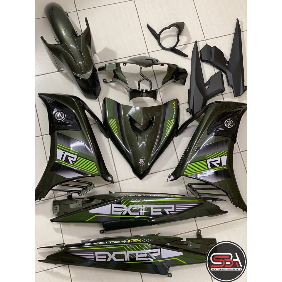 MALIBU COVERSET YAMAHA LC LC135 V2 EXCITER R ARMY GREEN BODYSET SIAP TANAM VELOZI WITH COVER METER EMBLEM