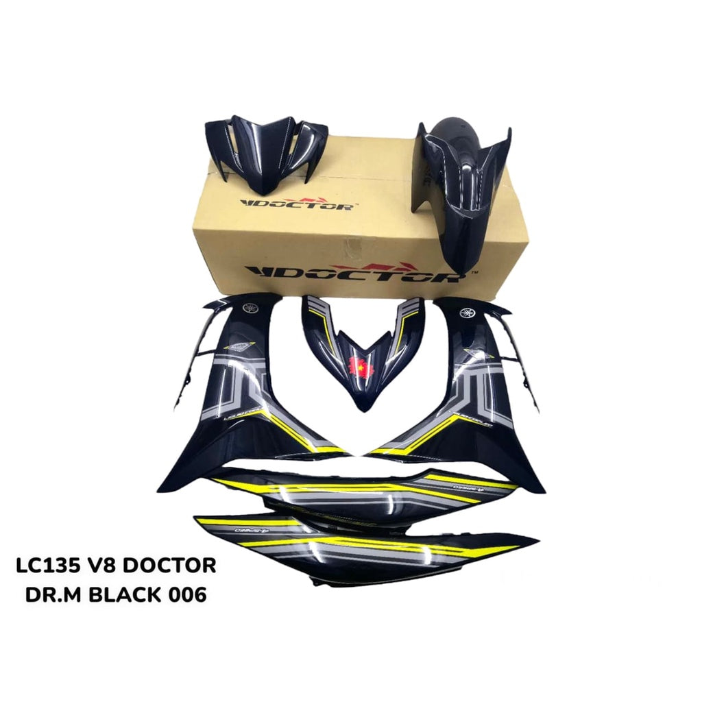 COVERSET BODYSET LC135 LC V8 M BLACK HITAM PATTERN LINE FUEL INJECTION FI YAMAHA SIAP TANAM DOCTOR 006 VIETNAM EDITION