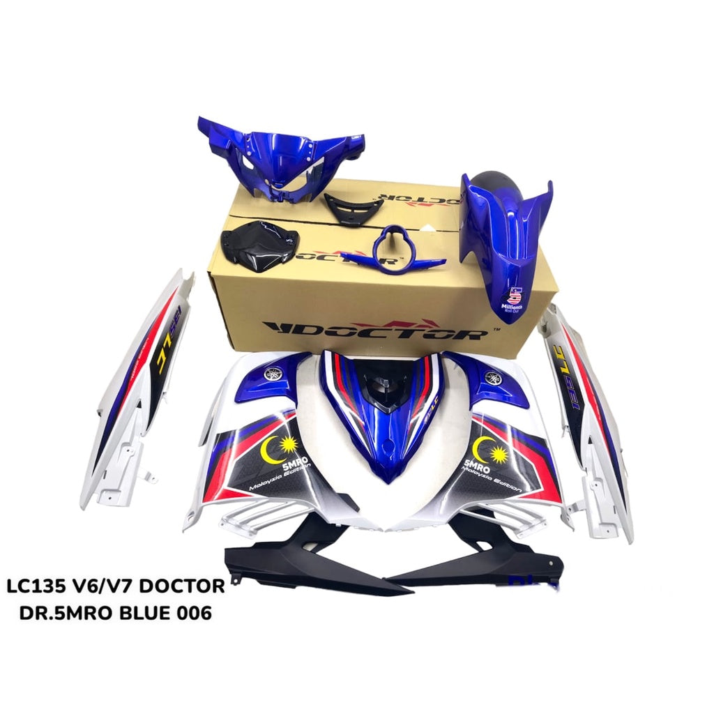 COVERSET BODYSET YAMAHA LC LC135 V6 V7 DR. 5 MILLIONTH ROLE OUT BLUE 5MRO STRIPE TANAM CODE 006 DOCTOR EDITION OEM