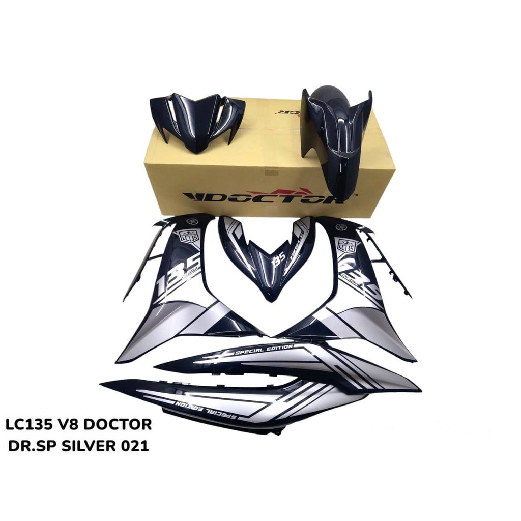 COVERSET BODYSET LC135 LC V8 DR SP SILVER FUEL INJECTION FI YAMAHA SIAP TANAM DOCTOR 021 OEM NEW