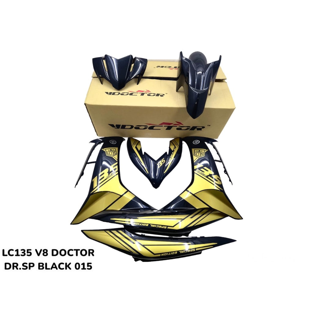 COVERSET BODYSET LC135 LC V8 DR SP BLACK ( GOLD ) FUEL INJECTION FI YAMAHA SIAP TANAM DOCTOR 015 OEM