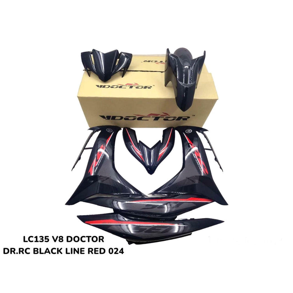 COVERSET BODYSET LC135 LC V8 DR BLACK RC LINE RED FUEL INJECTION FI YAMAHA SIAP TANAM VELOZI DOCTOR 024 OEM