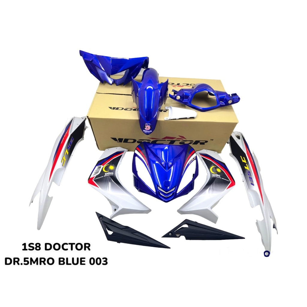 COVERSET BODYSET YAMAHA LC LC135 V1 DR 5MRO 5 MILLIONTH ROLL OUT BLUE STRIPE TANAM CODE 003 DOCTOR EDITION OEM