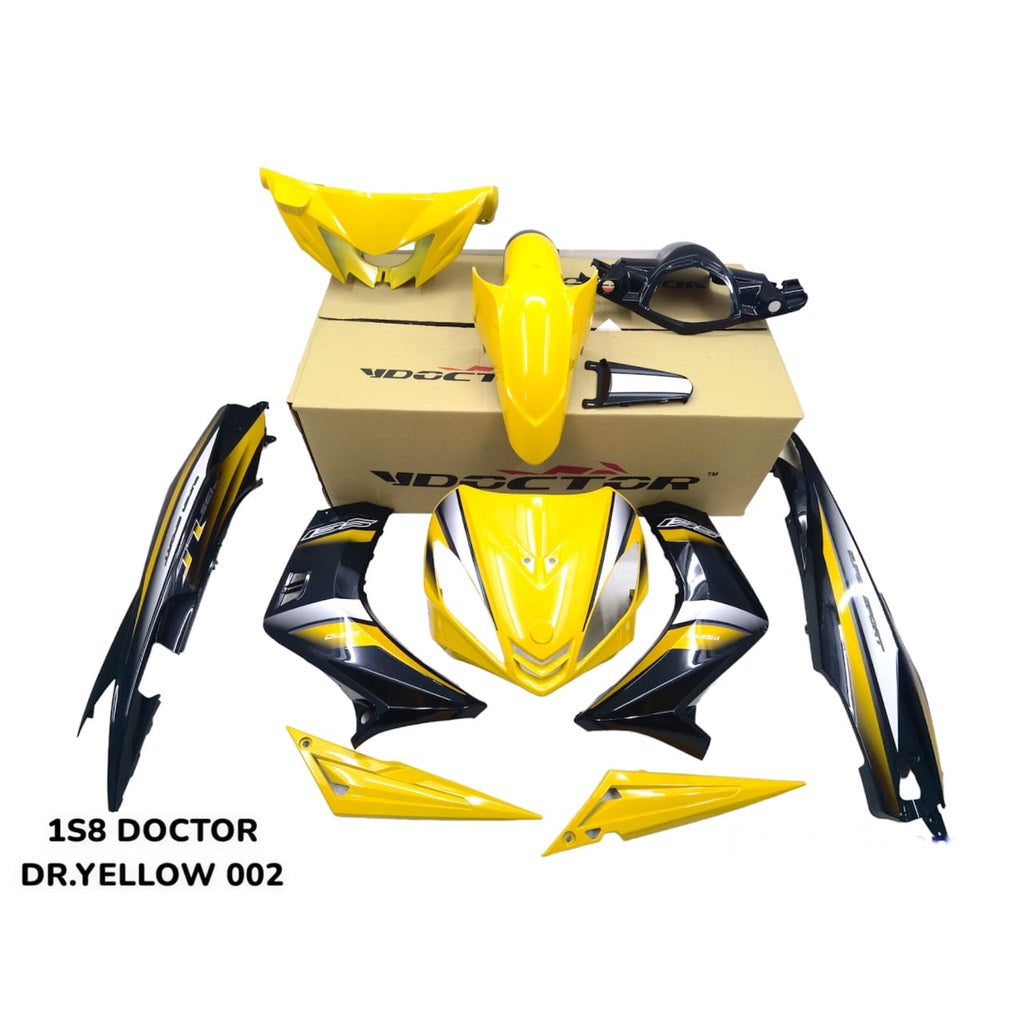 COVERSET BODYSET YAMAHA LC LC135 V1 YELLOW BLACK KUNING HITAM STRIPE TANAM CODE 002 DOCTOR EDITION OEM